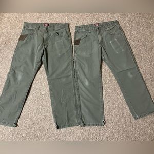 2 pair: wrangler thin work pants 34-30